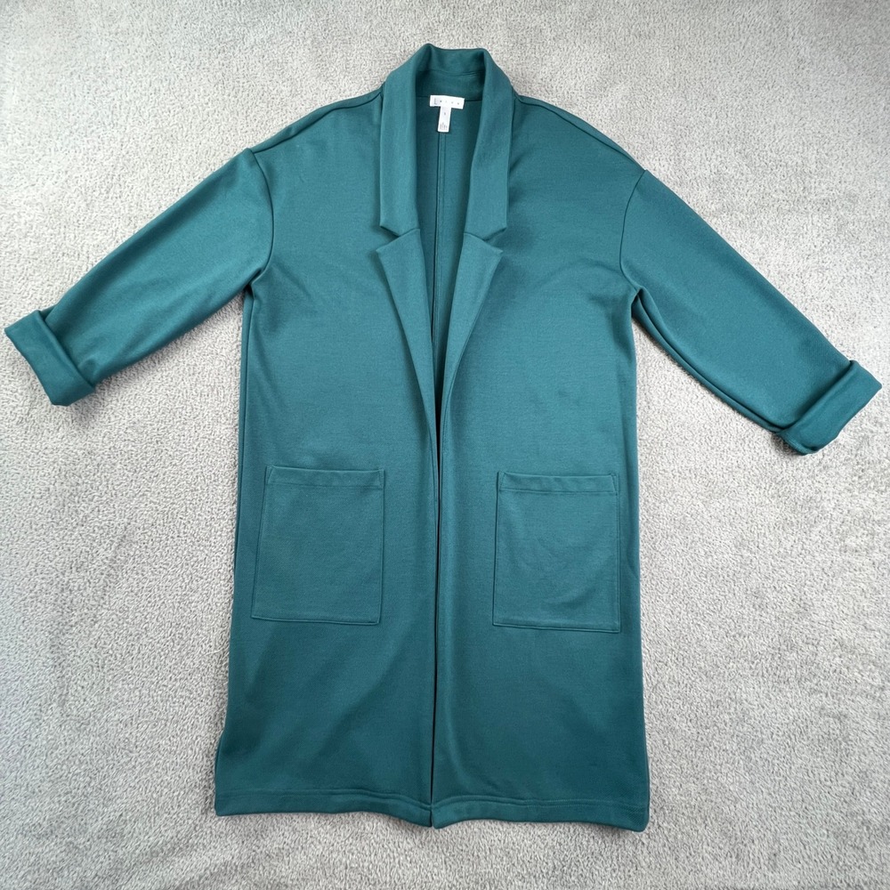 Teal Knit‎ Blazer Small Open Front Longline Jacket Lightweight